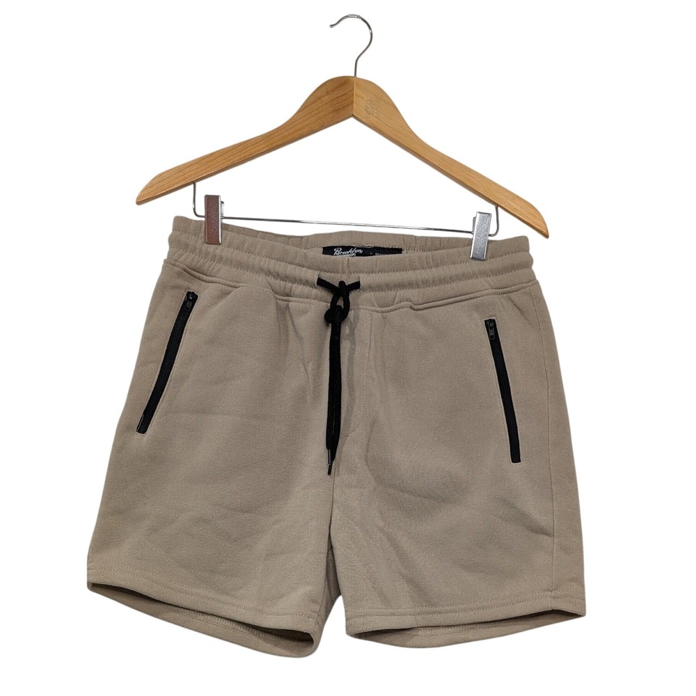 Brooklyn Cloth Mens Tan Fleece Athleisure 5"‎ Shorts Drawstring Zipper Size M